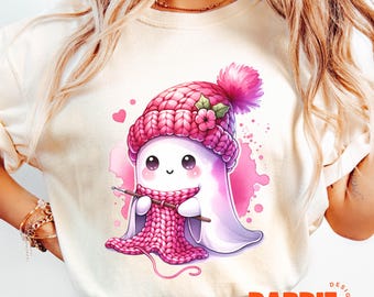 Cute Crochet Ghost PNG Yarn Crocheter Knitting Lover Knitting Png Sublimation Design Clipart