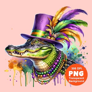 マルディグラ ワニ PNG ニューオーリンズ PNG ノーラ PNG 昇華デザイン デジタル ダウンロード クリップアート