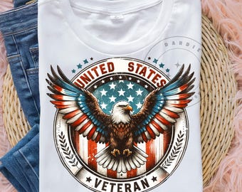 United States Veteran PNG Bald Eagle American Flag 4th of July Veterans Day Sublimation Design for POD Dtf Digital Download