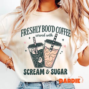 Freshly Boo’d Coffee PNG, Funny Halloween Coffee Lover Sublimation, Spooky Season Drink Clipart, Trendy Halloween Shirt Design