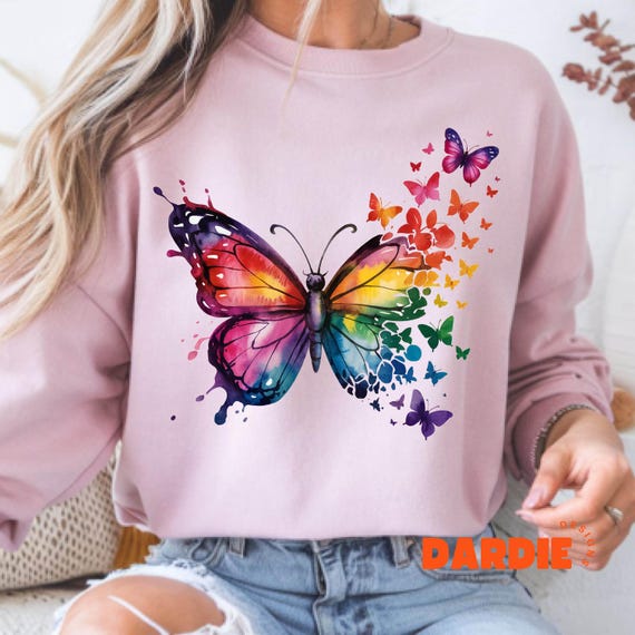 Watercolor Butterflies PNG  Girls Butterfly TShirt Png Sweatshirt Png Sublimation Design Trending Clipart