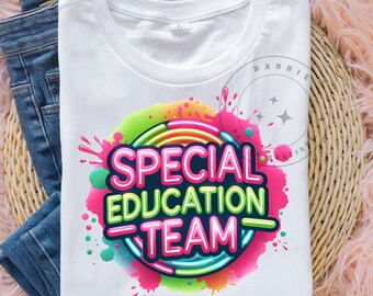 Special Education Team PNG SPED Png Neon Glow Retro Watercolor Special Education Teacher Sublimation Design Digital Download Clipart