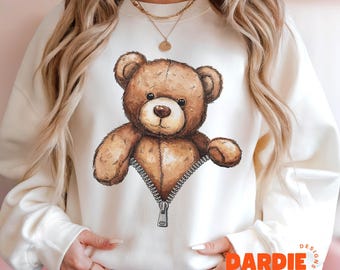 Teddy Bear PNG Zipper Teddy Bear Png Stuffed Bear Tshirt Sweatshirt Design POD, dtf, Sublimation design, Digital Download Clipart