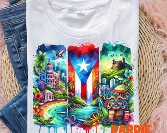 Puerto Rico Flag PNG Watercolor Brushstrokes Boricua Culture Patriotic Puerto Rica Vacation Travel Sublimation Design Trending Clipart