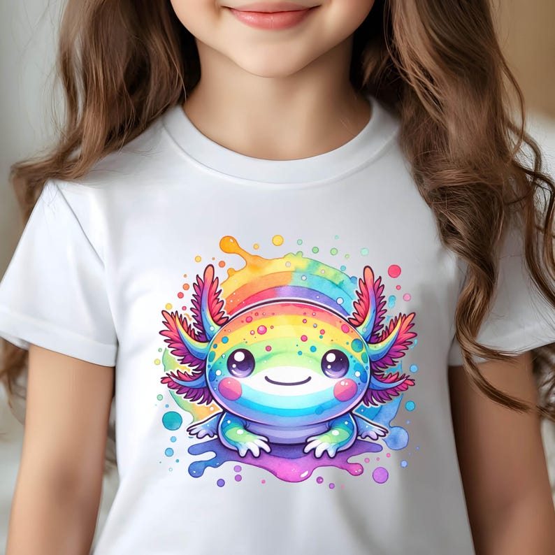 Rainbow Watercolor Axolotl PNG Cute Kawaii Axolotl Clipart for Shirt ...