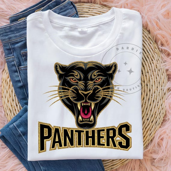 Panthers PNG Mascot Png Black Gold Glitter Panther Png Football Season Png Sport Png Sublimation Design T-Shirt Design DTF Digital Download