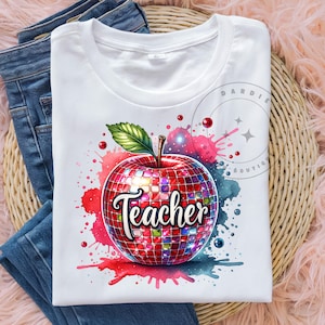 Teacher PNG Sequin Apple Png Trending Back to School Sublimation Design Digital Download Clipart