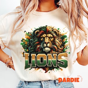 Lions Logo Clipart PNG Green Gold Bling Glitter Lion School Spirit Tshirt Design Sublimation File Trending Sports Team Digital Download