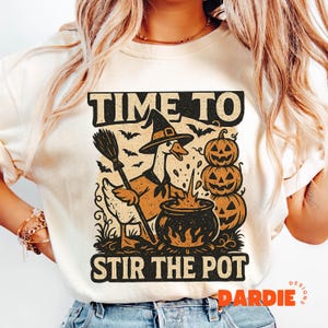 Time To Stir The Pot PNG: Funny Goose Witch Halloween Sublimation, Retro Spooky Season Shirt Graphic (Instant Download)