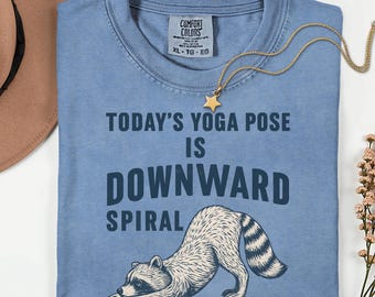 Downward Spiral Raccoon PNG: Funny Yoga Pose Sublimation Design