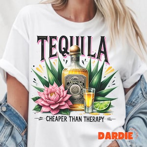 Tequila PNG  Cheaper than Therapy Png Tequila Drinking Shirt Funny Mental Health Quote Sublimation Design Clipart Digital Download
