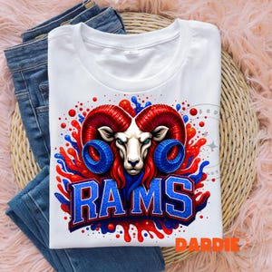 Rams PNG Blue Red Glitter Ram Mascot School Spirit Sublimation Design ...
