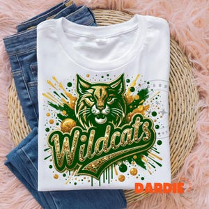 Green Gold Wildcats PNG Wildcat Mascot Png Sport Png Football Baseball Basketball School Mascot Png Sublimation Design Clipart