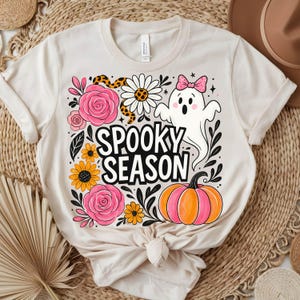 Pastel Halloween Ghost PNG, Preppy Boho Spooky Season Shirt Design, Cute Sublimation Clipart, Girly Fall Halloween Digital Download