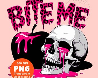 Poison Apple PNG, Bite Me Skull PNG, Gotycki zabawny złośliwy szkielet, projekt sublimacji, pod Clipart natychmiastowe pobranie
