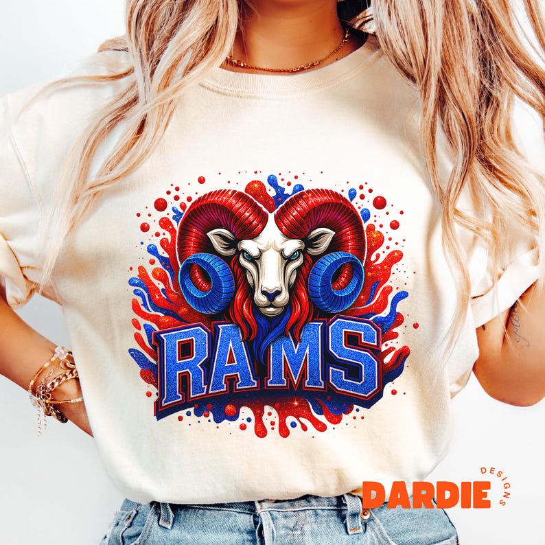 Rams PNG Blue Red Glitter Ram Mascot School Spirit Sublimation Design ...