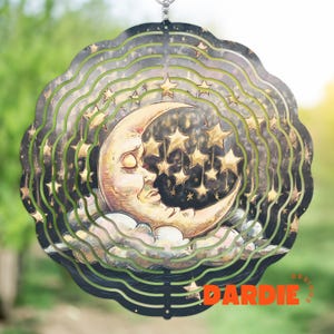 Celestial Wind Spinner Crescent Moon and Stars Sublimation Garden Decor PNG Celestial Wind Spinner Design Trending Clipart Digital Download