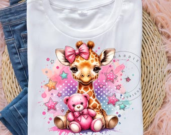 Cute Pink Baby Giraffe PNG Watercolor Giraffe Lover Giraffe Tshirt Design pod dtf Sublimation design Digital Download clipart