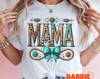 Western Mama PNG Coquette Bow Country Western Turquoise Cow Print Howdy Mama, Cowgirl Mama, Sublimation Design Trending Digital Download