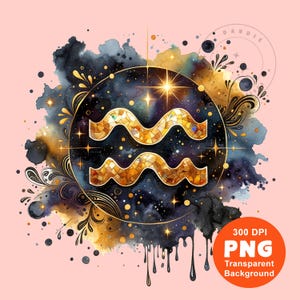 Aquarius PNG Zodiac Png Horoscope Png Astrology Celestial January Birthday Gift Idea Sublimation Design Digital Download Clipart