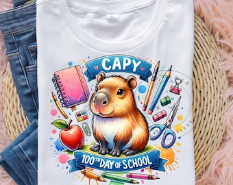 Capy 100th day of School PNG Capybara Trending Teacher TShirt Png  School Teacher Sublimation Design Capybara Clipart Digital Download
