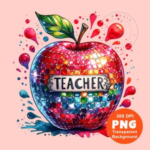 Sequin Teacher Apple PNG Trending Teacher Shirt Png Teacher Apple Png School Teacher Sublimation Design Digital Download Clipart