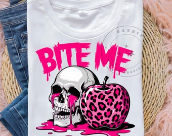 Trujący Jabłko PNG Ugryź Mnie Czaszka png Gotycki Zabawny Zgryźliwy Szkielet Sublimacja Projekt pod Trendy Clipart NATYCHMIASTOWE POBIERANIE