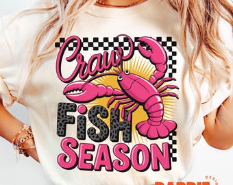 Crawfish PNG Preppy Checkered Crawfish Season Crawfish Boil Seafood Tshirt PNG Sublimation Design Trending Clipart Digital Download