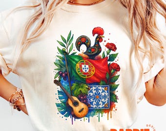 Bandiera del Portogallo in formato PNG, Cultura portoghese in formato PNG, Patriottico in formato PNG, Design per sublimazione di viaggi e vacanze in Portogallo, Clipart di tendenza, Download digitale