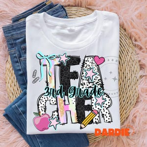Preppy leraar 3e leerjaar PNG derde leerjaar, Y2K Leopard basisschool tshirt png sublimatie ontwerp clipart digitale download