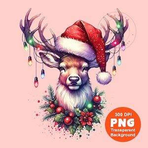 Santa Reindeer PNG Watercolor Vintage Reindeer Png Classic Christmas Png Sublimation Design Trending Clipart Digital Download
