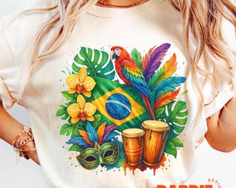 Bandera de Brasil PNG, Cultura brasileña PNG, Patriótico PNG, Diseño de sublimación para viajes de vacaciones en Brasil, Clipart de tendencia, Descarga digital