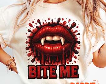 Glitter Akvarell Vampyrtänder PNG Bite Me Höst Halloween Spooky Säsong Skjorta Sublimeringsdesign Trendande Clipart DIREKT NEDLADDNING