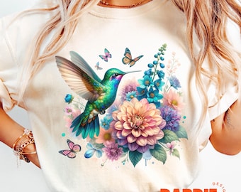 Hummingbird PNG Hummingbird Floral Spring Clipart Sublimation Design Cut File Digital Download