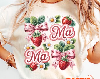 Mama Strawberry Coquette PNG Preppy Mom Tshirt Png Summer Strawberries Fruit Stand Farmers Market Sublimation Clipart Digital Download