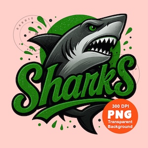 Green Sharks PNG Shark Mascot Png Sport Png Football Baseball Basketball School Mascot Png Sublimation Design Clipart Digital Download