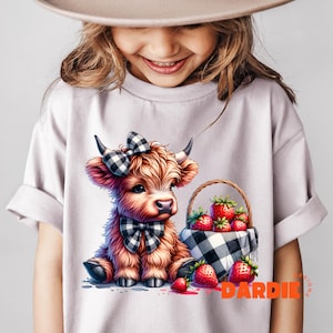 Strawberries Highland Cow PNG Cute Girly Spring Summer Berry Cow Lover Tshirt PNG Sublimation Design Trending Clipart Digital Download