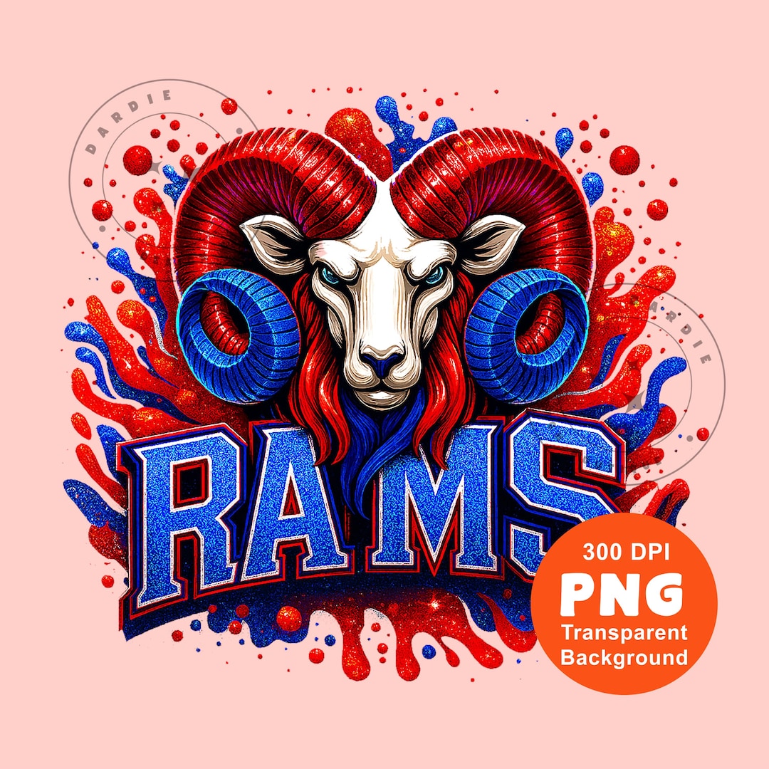 Rams PNG Blue Red Glitter Ram Mascot School Spirit Sublimation Design ...