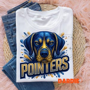 Pointers PNG Blue Gold Glitter Pointer Dog Mascot Png Sport Png Football Baseball Basketball School Spirit Png Sublimation Design Clipart