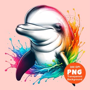Rainbow Dolphin PNG Watercolor Dolphin Lover Tshirt Design pod dtf Sublimation design Digital Download clipart