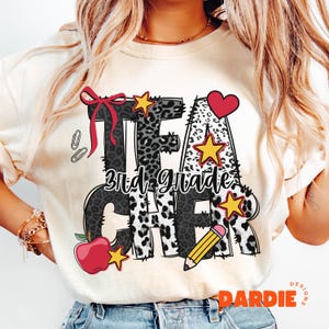 Preppy leraar 3e leerjaar PNG derde leerjaar, Y2K Leopard basisschool tshirt png sublimatie ontwerp clipart digitale download