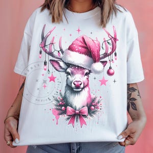 Pink Reindeer Santa PNG Watercolor Vintage Reindeer Png Classic Pink Christmas Png Sublimation Design Trending Clipart Digital Download