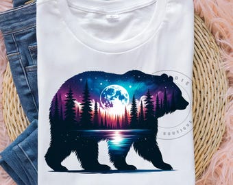 Watercolor Moonlit Bear Png Wilderness Scene PNG Grandpacore Png Night Lake Png Nineties Vintage Shirt 90s Nostalgia Design Sublimation