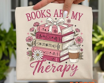 Bücher sind meine Therapie PNG: Floral Girly Leser Sublimation Design Clipart