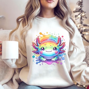 Rainbow Watercolor Axolotl PNG Cute Kawaii Axolotl Clipart for Shirt ...