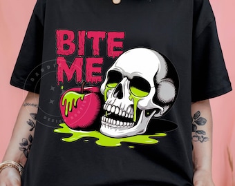 Trujący Jabłko PNG Ugryź Mnie Czaszka png Gotycki Zabawny Zgryźliwy Szkielet Sublimacja Projekt pod Trendy Clipart NATYCHMIASTOWE POBIERANIE