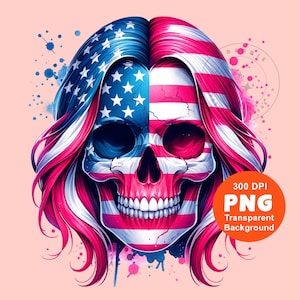 USA Patriotic Skull Png, America Skull Png, 4th of July Skull, Sublimation Design Trending Clipart Digital Download