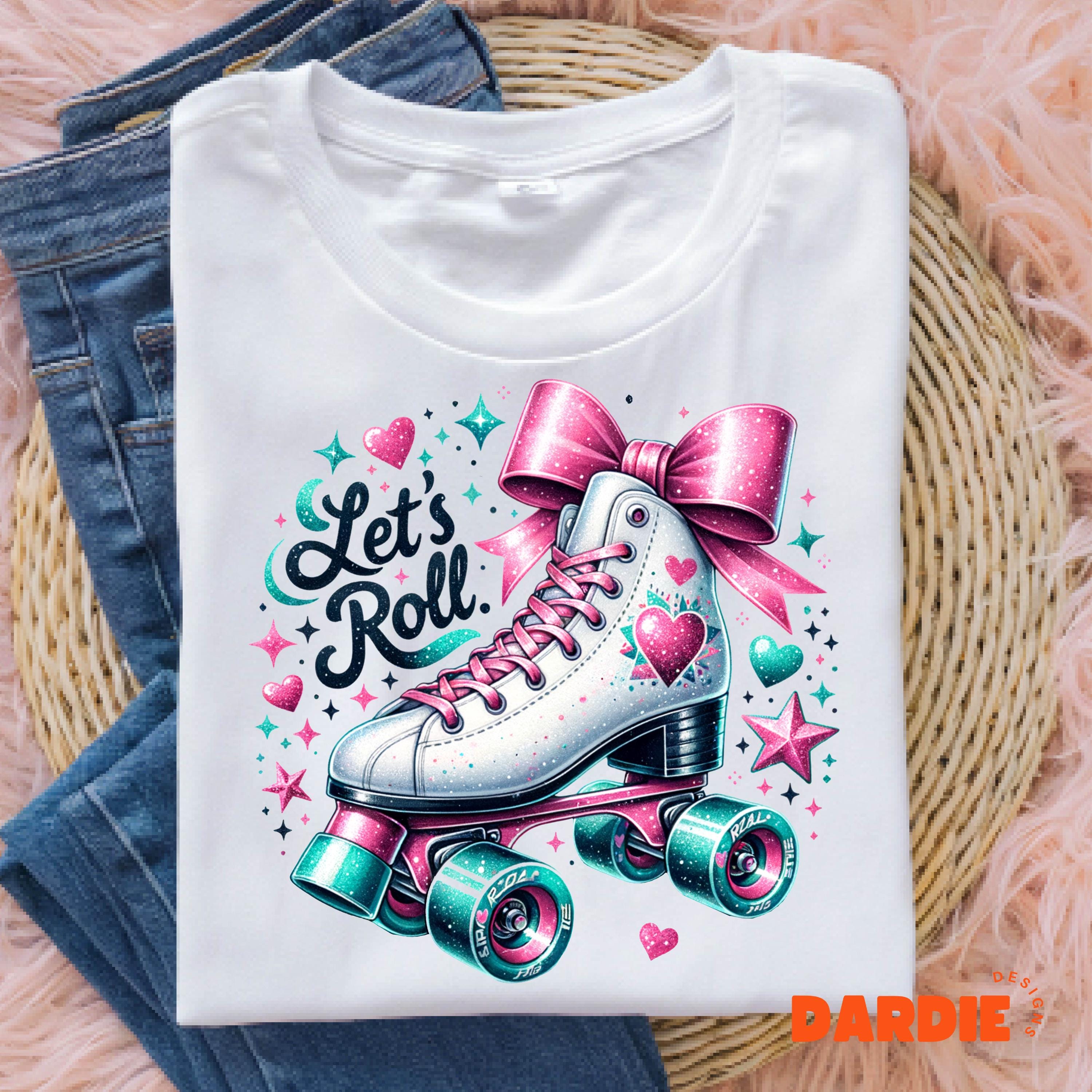 Let's Roll PNG Roller Skates Sublimation Design for POD DTF
