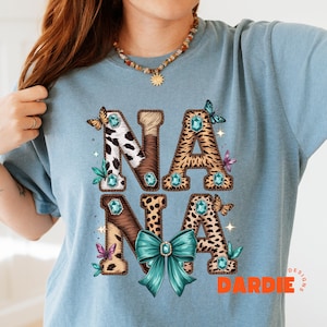 Embroidery Western Nana PNG Coquette Bow Country Turquoise Cow Print Howdy Nana, Cowgirl Nana, Sublimation Design Trending Digital Download