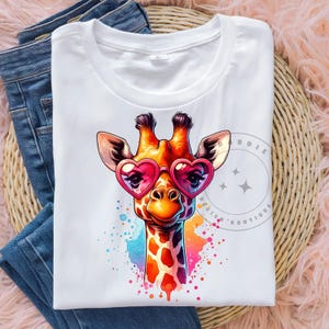 Valentine Giraffe PNG Watercolor Giraffe Lover Giraffe Heart SunglassesTshirt Design pod dtf Sublimation design Digital Download clipart